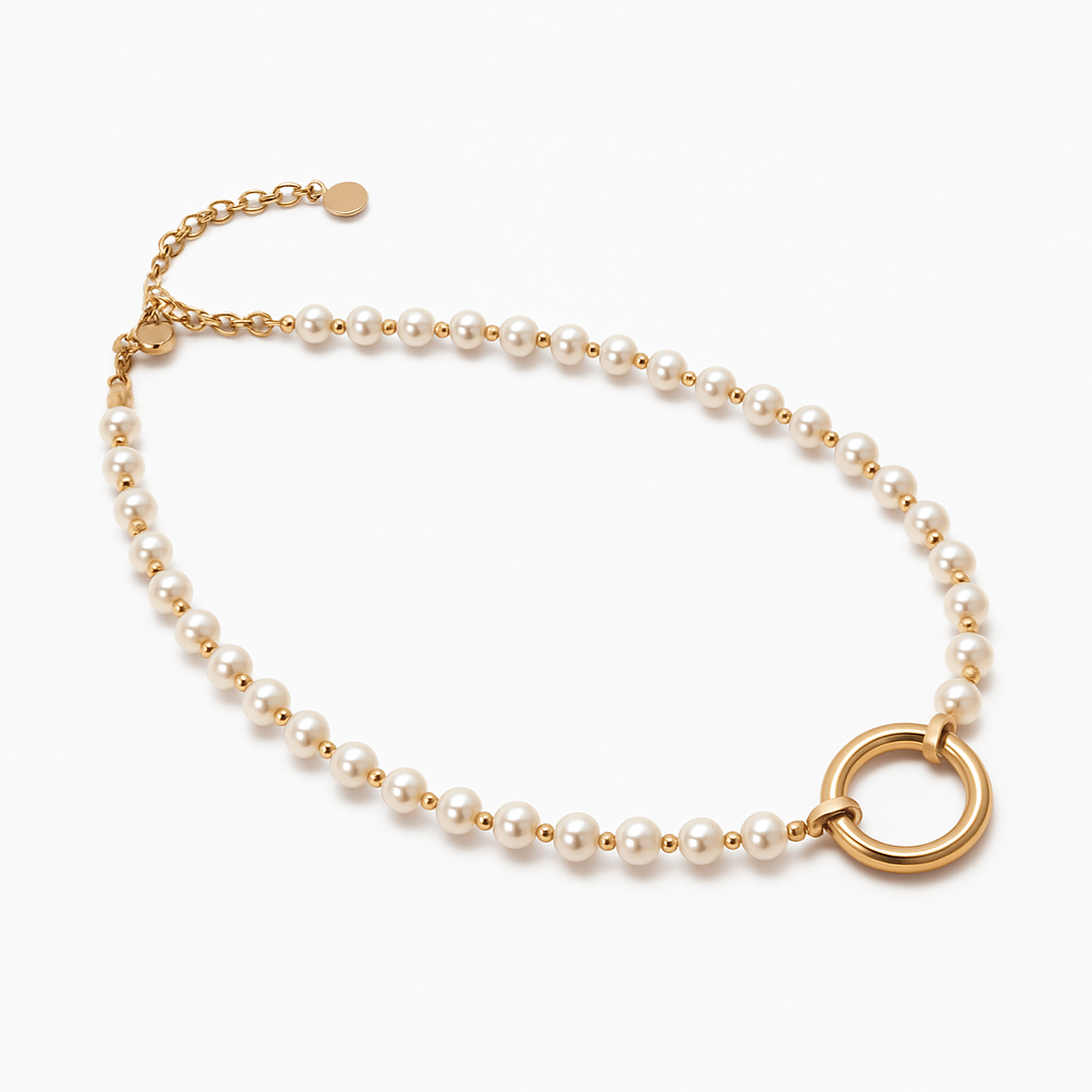 Freshwater Pearl Necklace with Gold Circle Clasp