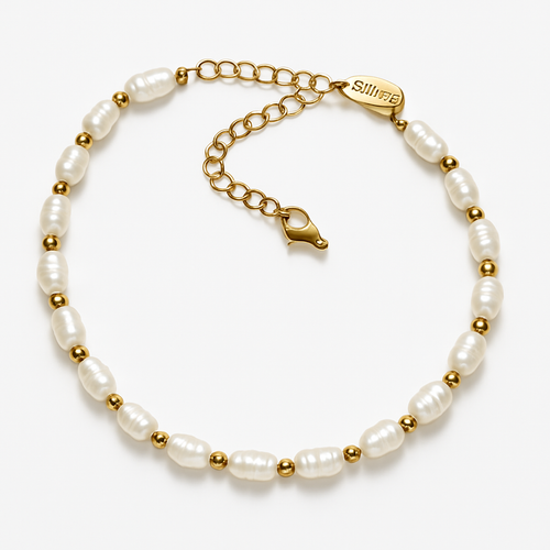Freshwater Pearl Necklace with Gold Carabiner Clasp