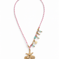 Braided Pink Cord Necklace with Gold Starfish and Shell Cluster