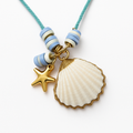 Mint Cord Necklace with Real Shell and Gold Starfish Charm