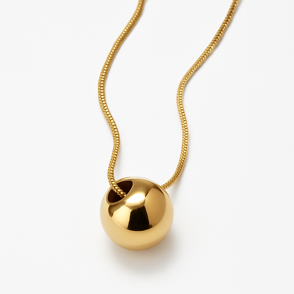 Gold Double Strand Layered Necklace with Gold Ball Pendant