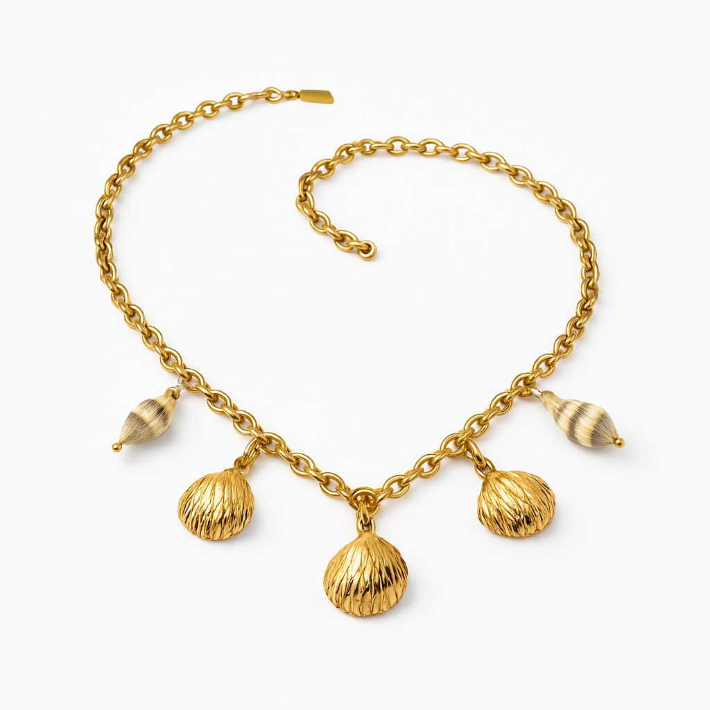Gold Double Strand Layered Necklace with Gold Ball Pendant