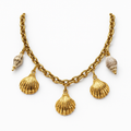 Gold Chain Necklace with Scallop Shell and Conch Charm Pendants