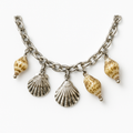 Silver Chain Necklace with Scallop Shell and Conch Charm Pendants