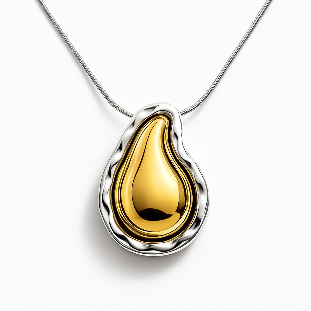 Two-Tone Gold and Silver Teardrop Pendant Necklace