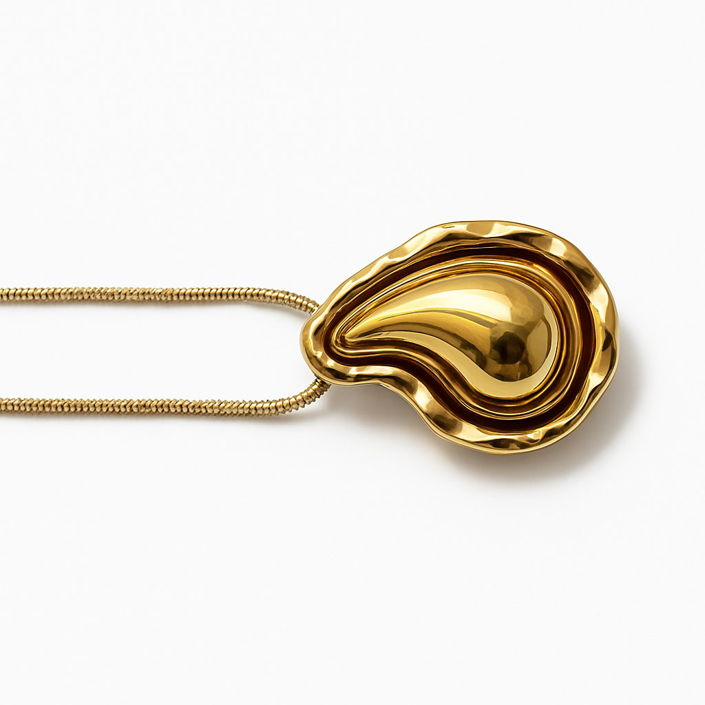 Gold Sculptural Teardrop Pendant Necklace