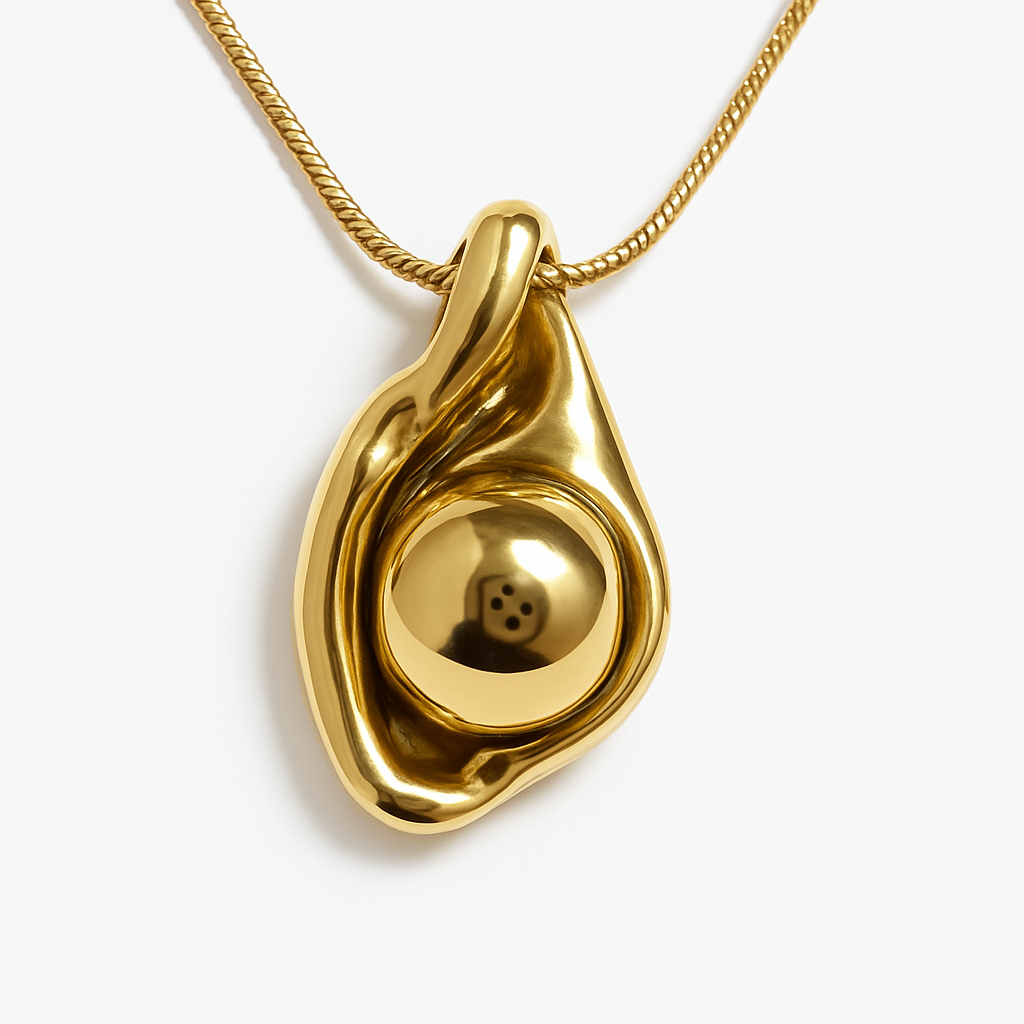 Gold Sculptural Teardrop Pendant Necklace