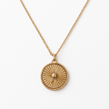 Gold Sunburst Radiant Wheel Disc Pendant Necklace