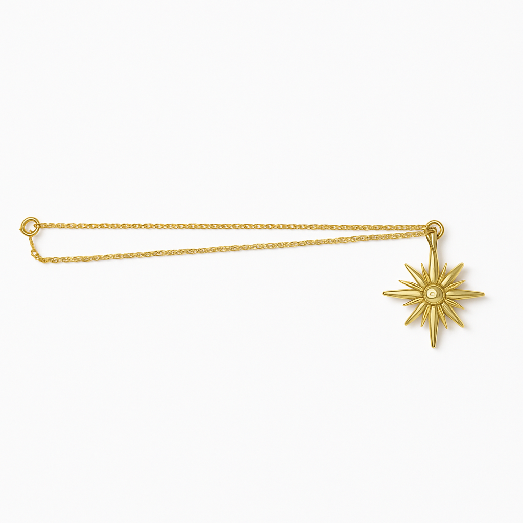 Gold Sunburst Radiant Wheel Disc Pendant Necklace
