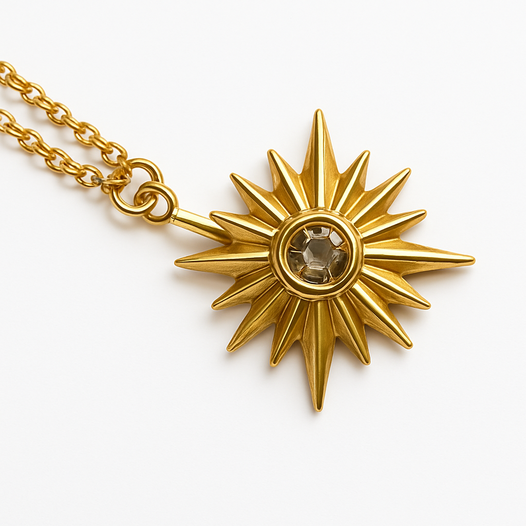 Gold North Star Starburst Crystal Pendant Necklace
