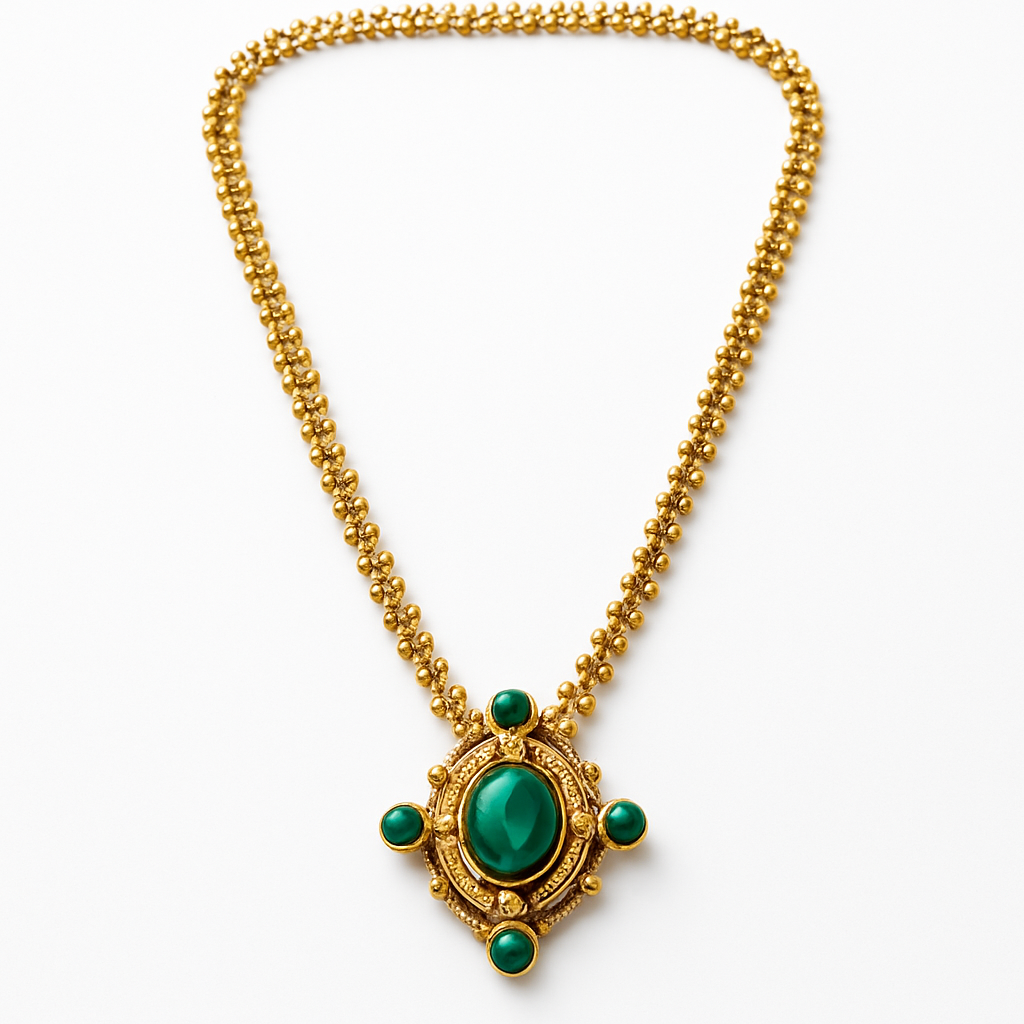 Gold Sunflower Disc Pendant Necklace with Teal Stone Center