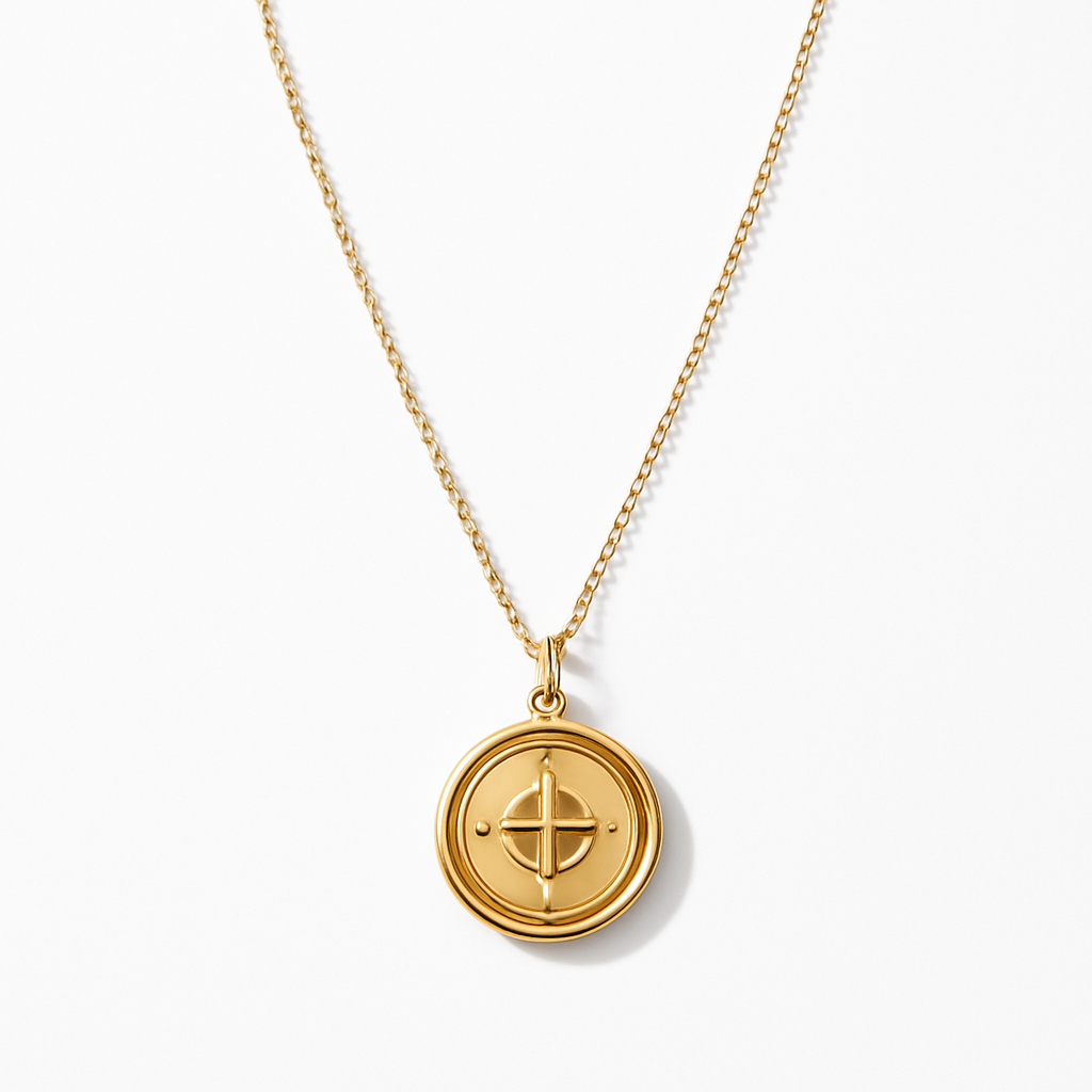 Gold Rectangular Pendant Necklace with Triple North Star Crystal Design