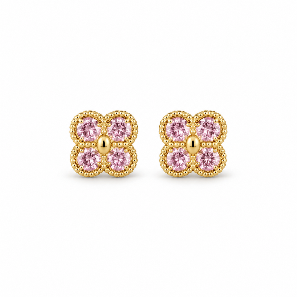 Pink Crystal Clover Stud Earrings - view 1