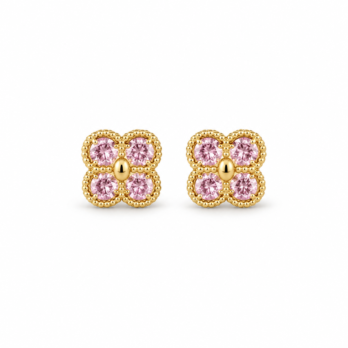 Pink Crystal Clover Stud Earrings - view 1