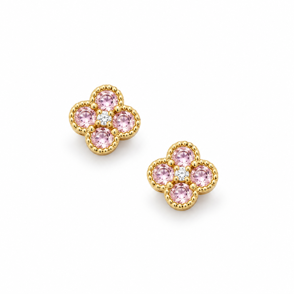 Pink Crystal Clover Stud Earrings - view 2