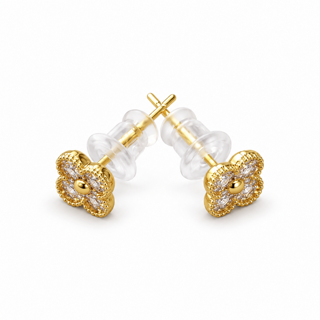 Pink Crystal Clover Stud Earrings - view 3