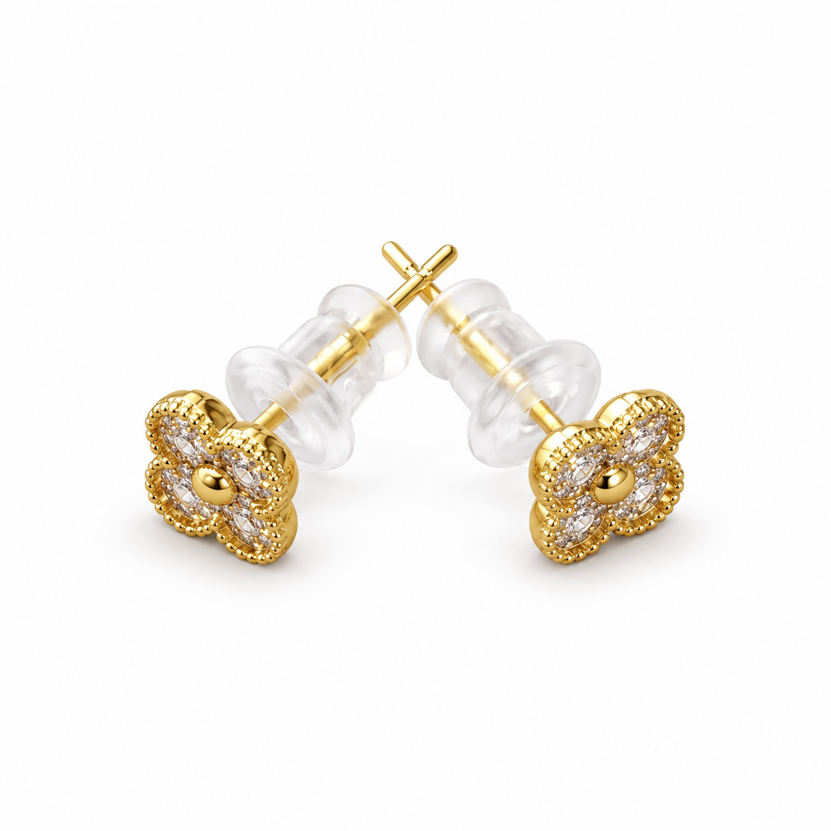 Pink Crystal Clover Stud Earrings - view 3