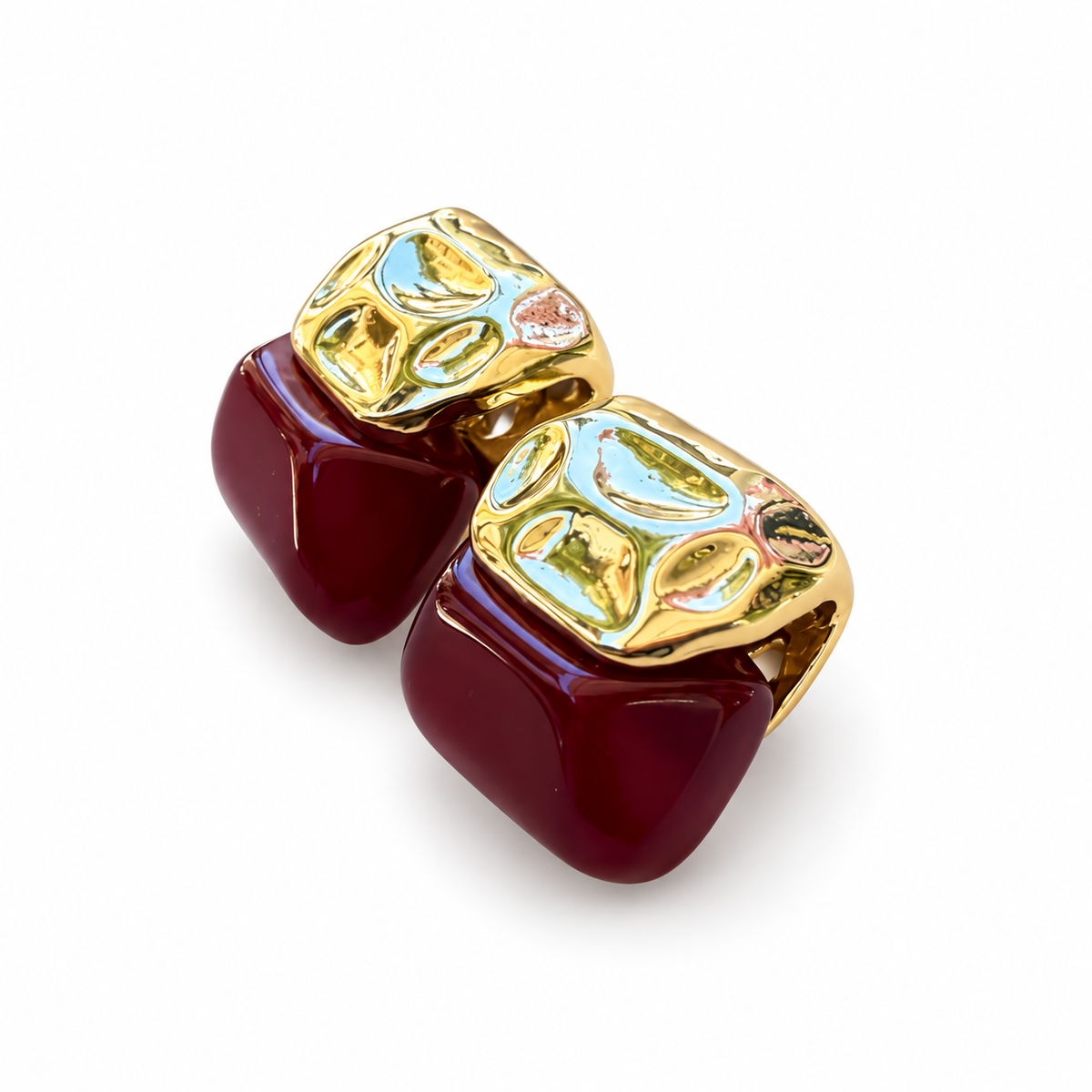 Red Enamel Sculptural Stud Earrings - view 2