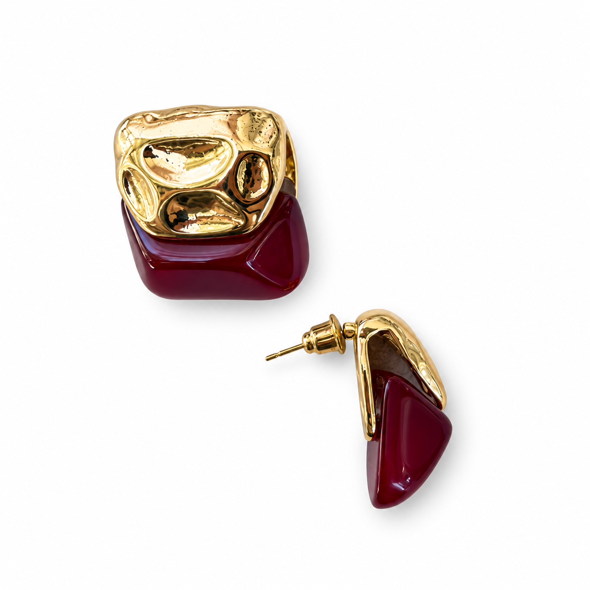 Red Enamel Sculptural Stud Earrings - view 3