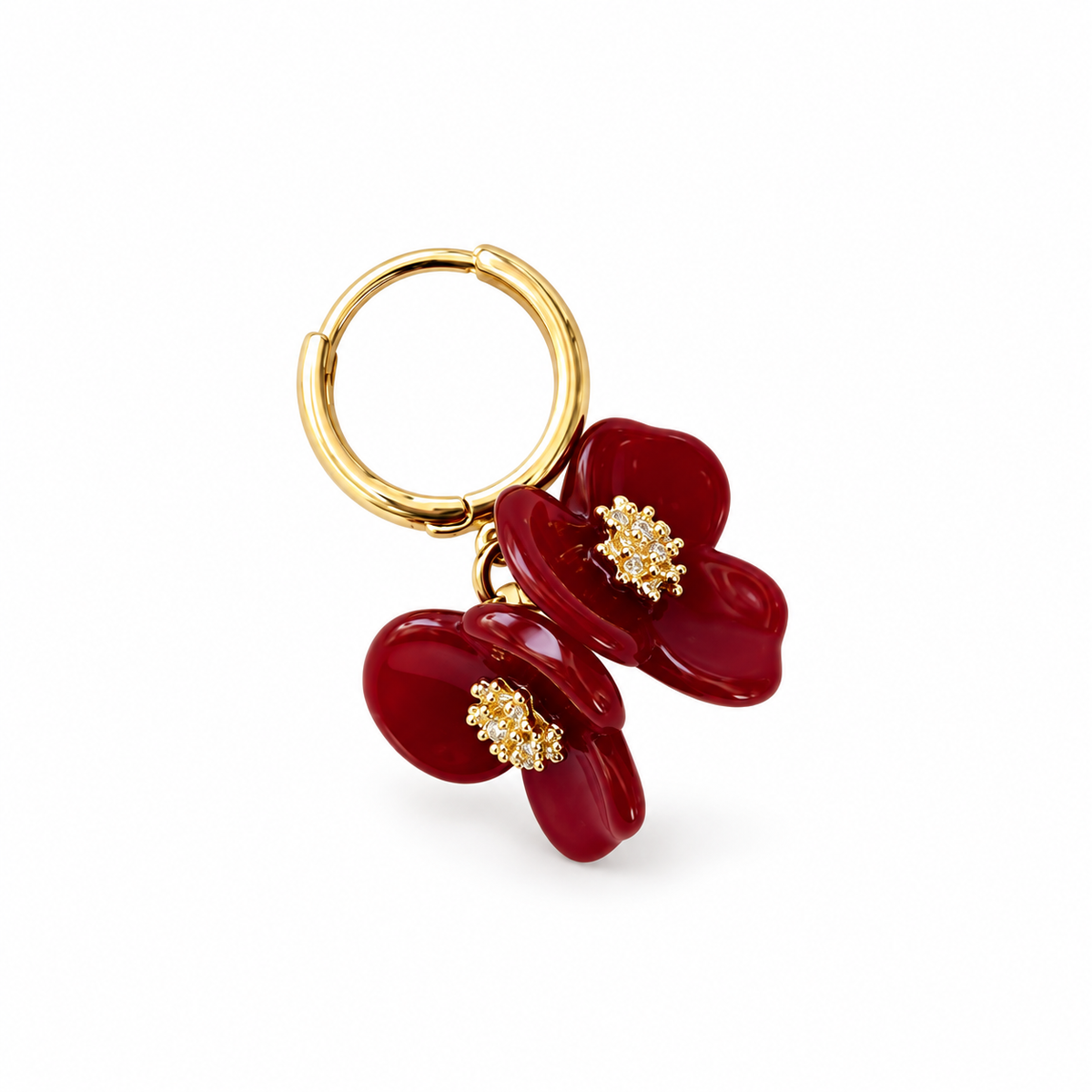 Red Floral Butterfly Enamel Hoop Earrings - view 3