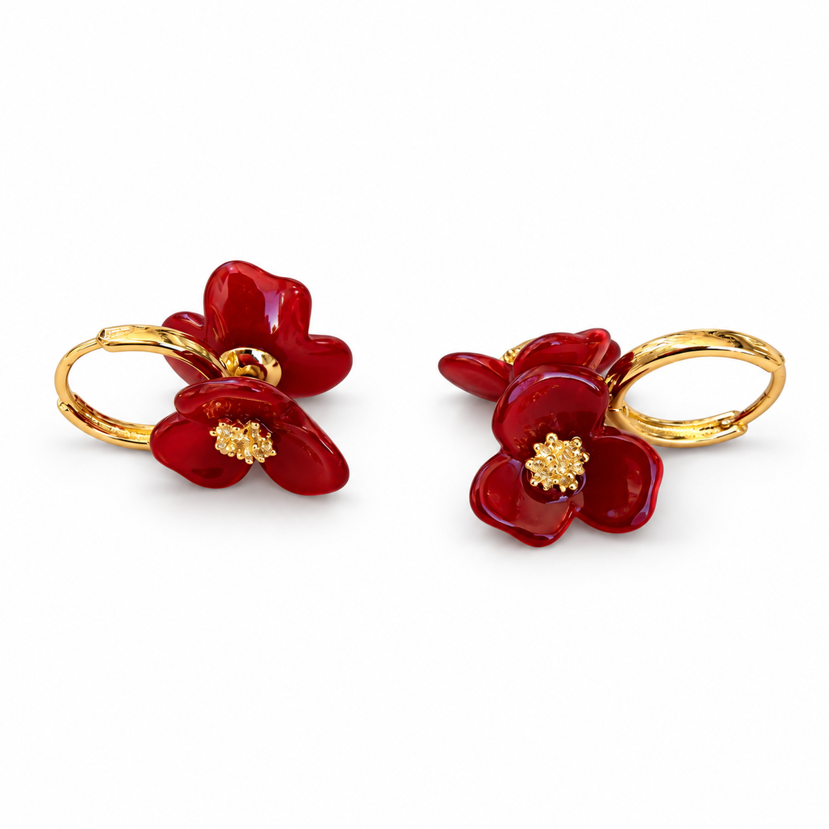 Red Floral Butterfly Enamel Hoop Earrings - view 5