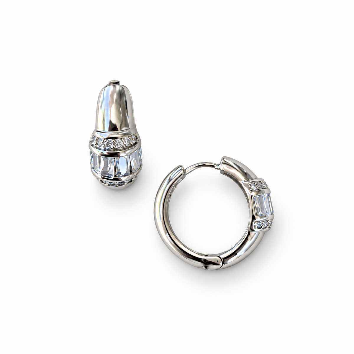 Silver Baguette Crystal Huggie Earrings - view 3