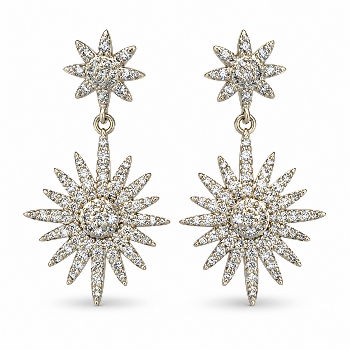 Silver Double Starburst Drop Earrings - view 1
