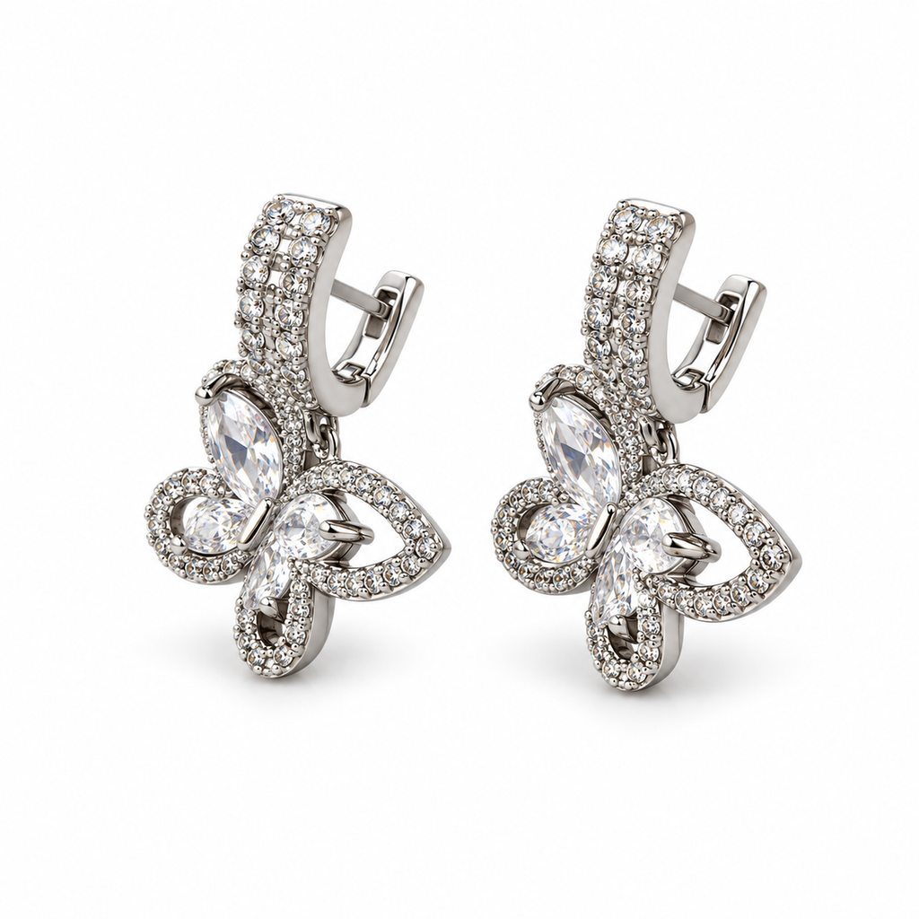 Silver Pavé Butterfly Earrings - view 2