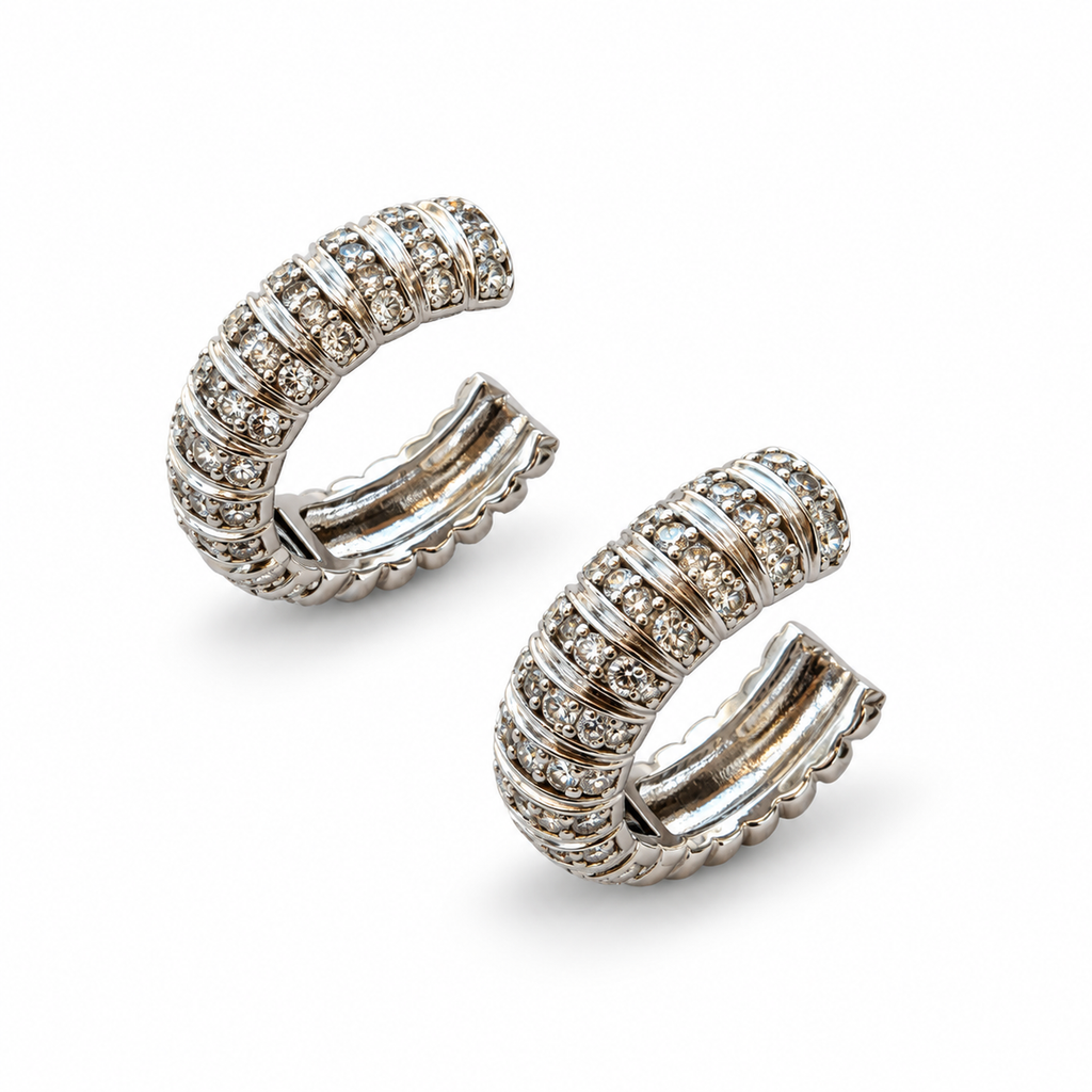 Silver Pavé Huggie Hoop Earrings - view 2