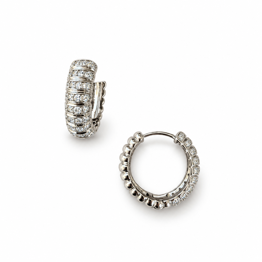 Silver Pavé Huggie Hoop Earrings - view 3