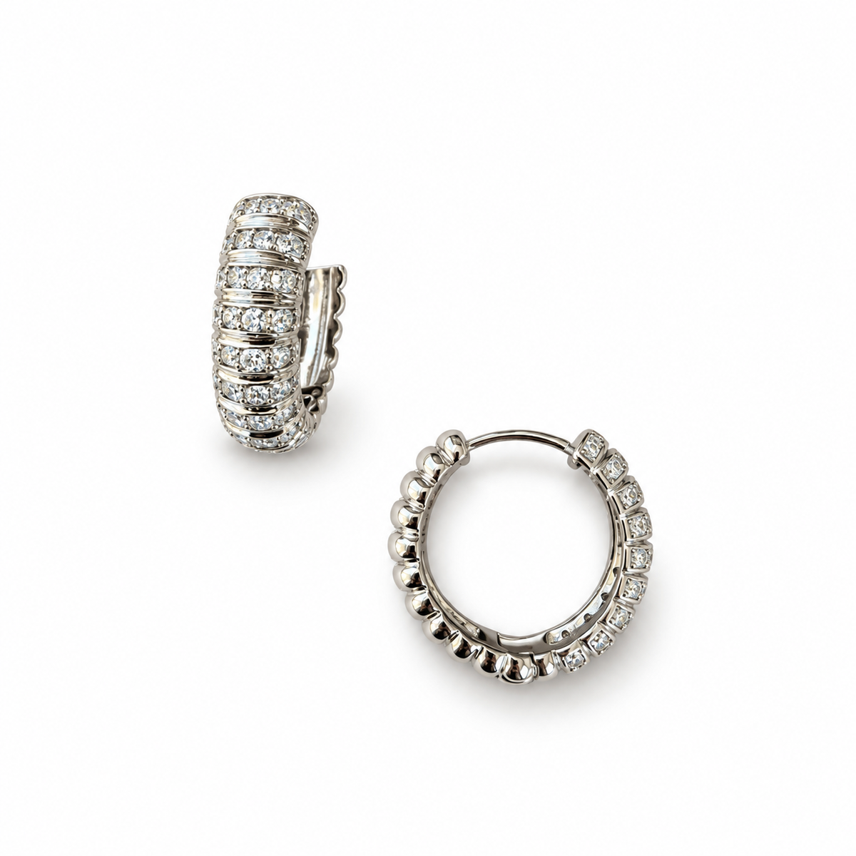 Silver Pavé Huggie Hoop Earrings - view 3