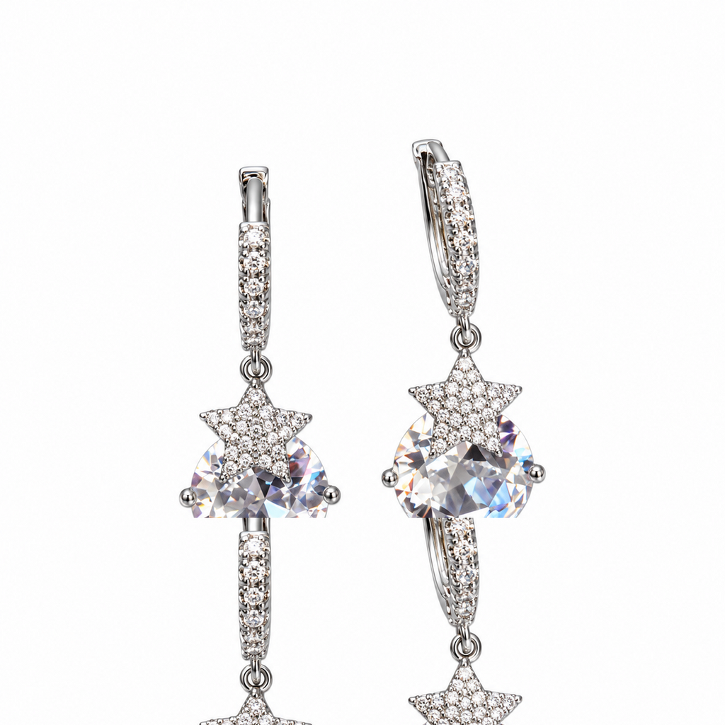 Silver Solitaire Crystal Drop Huggie Earrings - view 4