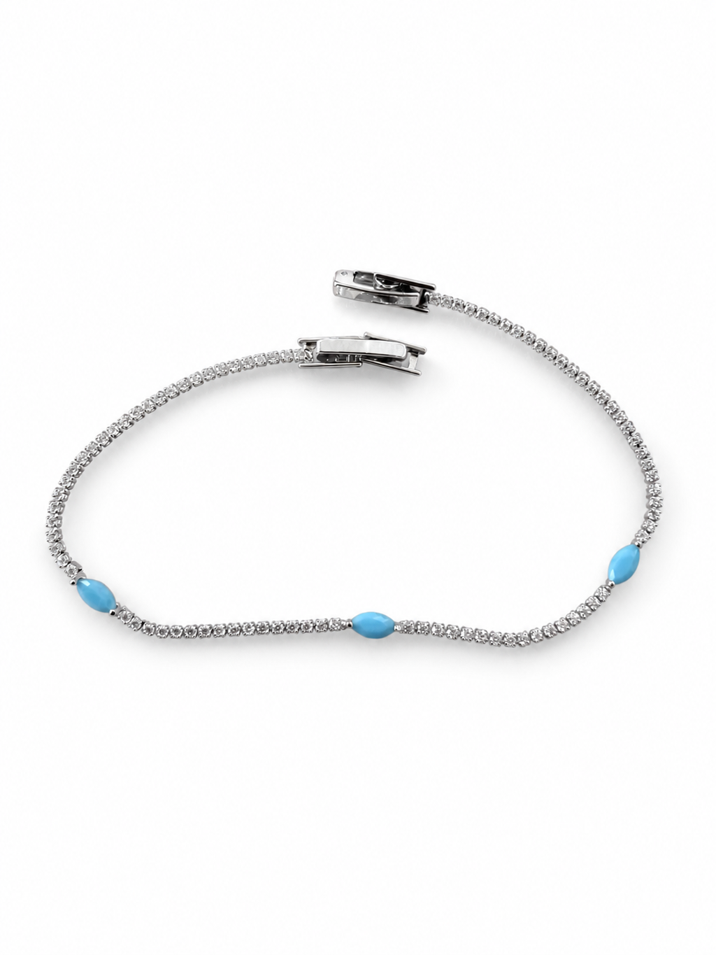 Silver Turquoise Marquise Crystal Tennis Bracelet