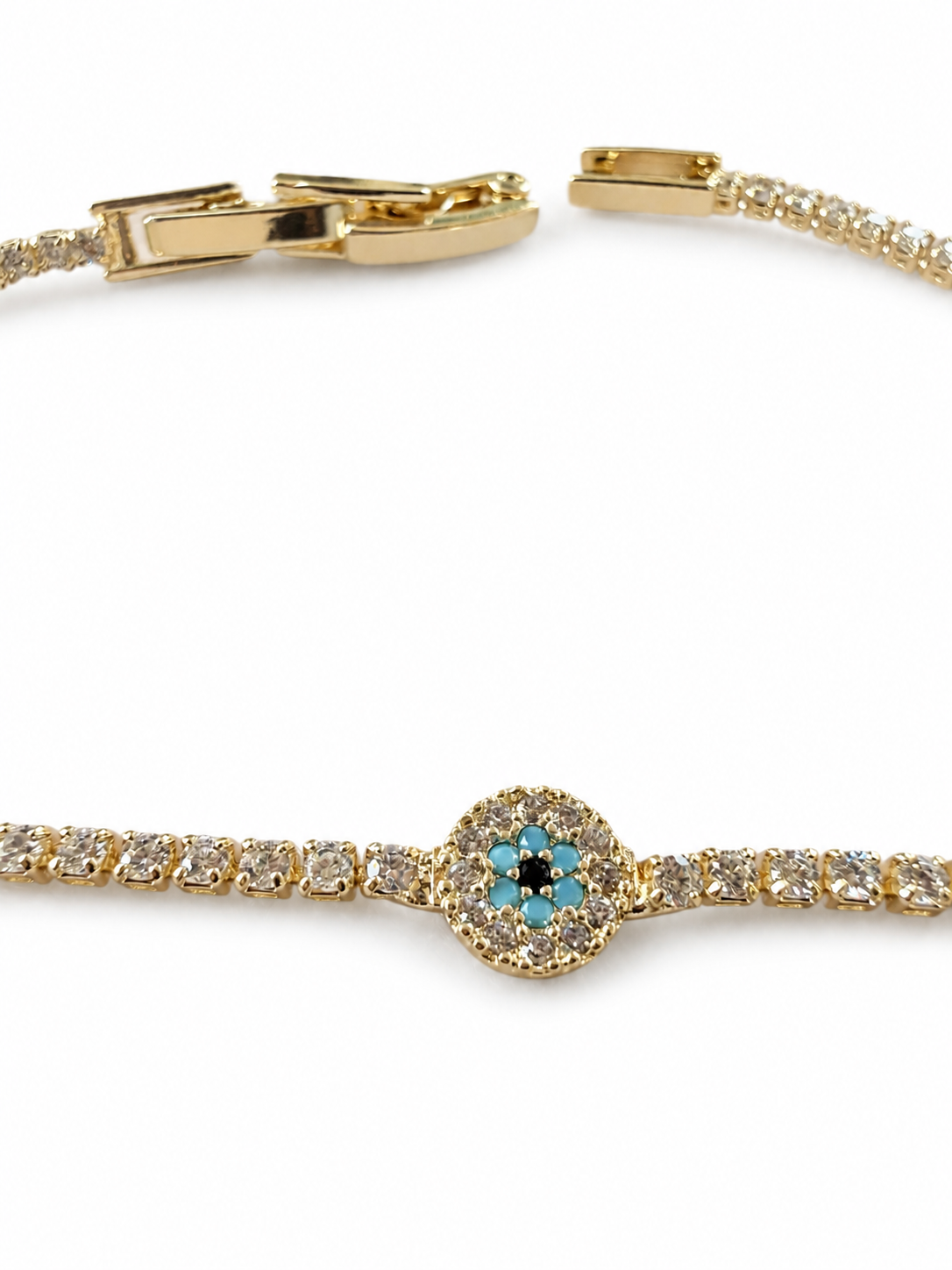 Turquoise Floral Crystal Tennis Bracelet